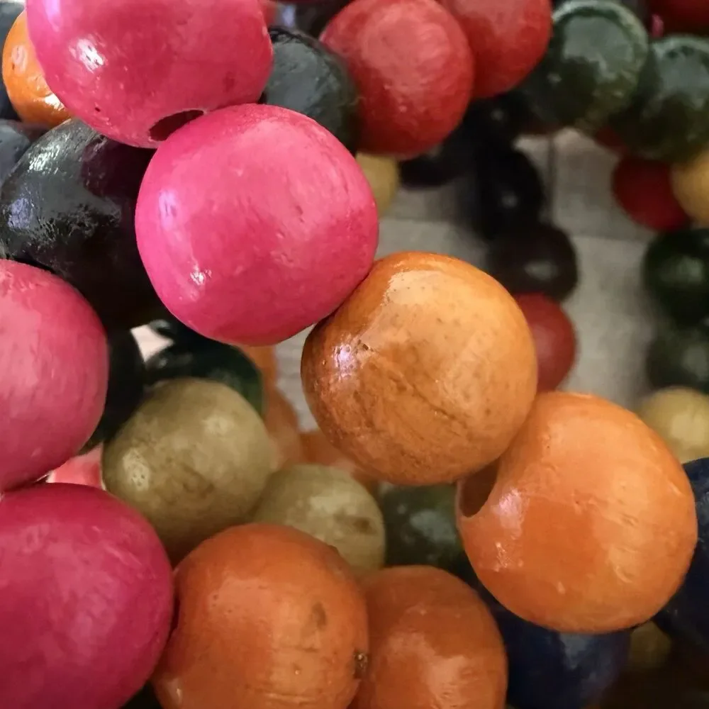 Vintage 9 ft WOODEN BEAD Christmas Tree Garland Strands Multi-Color LOT OF 2